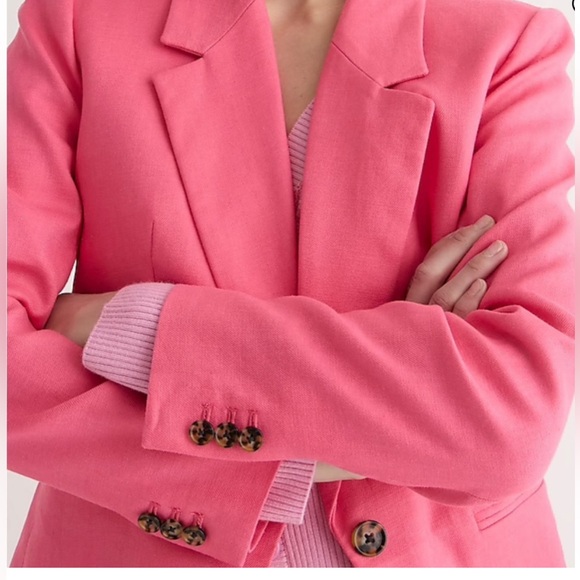 J. Crew : Parke Blazer in Bright Pink Stretch Linen Blend - Size 0 - Picture 4 of 15